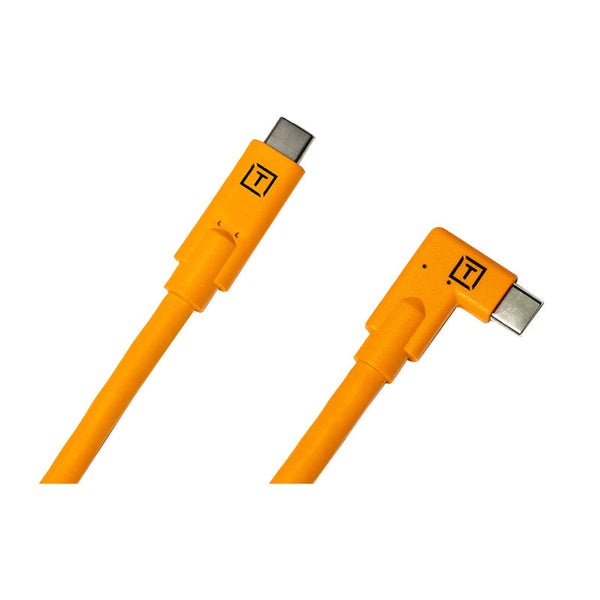 TetherPro 4.6m (15') USB-C to USB-C Right Angle Cable (High-Visibility Orange)
