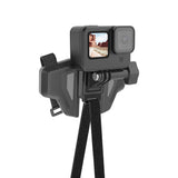 Action camera attached to grey Telesin helmet chin mount