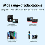 Compatibility graphic showing action cameras and smartphones for the Telesin helmet mount