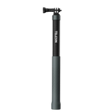 Telesin carbon fibre selfie stick retracted, with textured grey grip and action-camera mount.