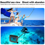 Telesin selfie stick shown in use on a sailing boat and underwater with a diver
