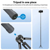 Telesin selfie stick’s 1/4-inch threaded base socket and attachment to a separately sold tripod.