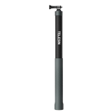 TELESIN carbon fibre selfie stick retracted, with action-camera mount and grey silicone grip.