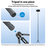 TELESIN selfie stick with a 1/4-inch threaded base for attaching a separately sold tripod.