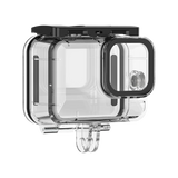 TELESIN transparent GoPro waterproof housing with black latch and lens surround