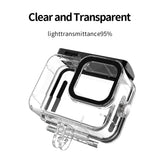 Angled view of the clear TELESIN housing with a stated 95% light transmission