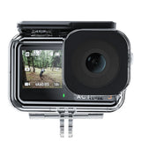 DJI Osmo Action 3 inside the TELESIN waterproof case, viewed from the front.