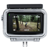  Rear view of the TELESIN waterproof case showing the camera screen through the clear back cover.