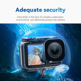 TELESIN hard-shell waterproof housing illustrated protecting an action camera underwater.