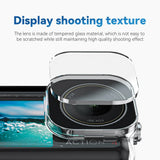 Exploded detail of the tempered-glass lens cover on the TELESIN waterproof case
