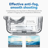 Anti-fog sheet placement inside the TELESIN waterproof case, with a fogging comparison