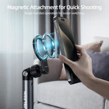 Smartphone attaching to the TELESIN stand’s circular magnetic phone holder