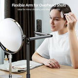 TELESIN articulated phone stand filming a skincare routine beside a tabletop mirror