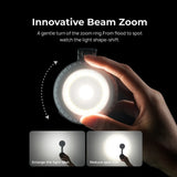Telesin Aura Zoom adjustment ring demonstrating wide floodlight and narrow spotlight beams