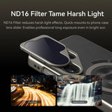 TELESIN ND16 filter fitted over Galaxy S26 Ultra cameras, with long-exposure examples