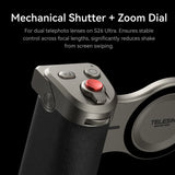 TELESIN Master Grip close-up showing shutter button, zoom dial and Fn button