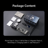 TELESIN Master Grip Kit contents with case, grip, ND16 filter, flash, wrist strap, cable and manual