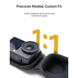Osmo Action camera inside the open TELESIN mini case, showing the moulded interior and space around the lens