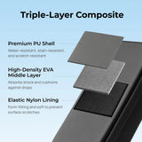 Telesin case construction diagram showing the PU outer shell, EVA middle layer and nylon lining