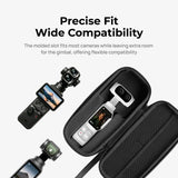 Open Telesin case holding a white gimbal camera, with other handheld camera designs shown alongside