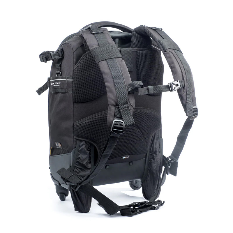 Vanguard Alta Fly 55T 22L 4-Wheel Camera Roller Bag & Convertible Backpack Rear View with Shoulder Straps