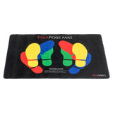 PiXAPOSE posing mat with colourful footprint designs  on a black background