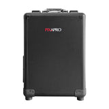 Front view of the closed black PiXAPRO makeup case with PiXAPRO branded panel
