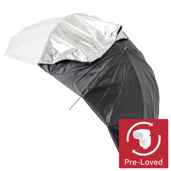 (88") Black/White Strip Fiberglass Parabolic Umbrella