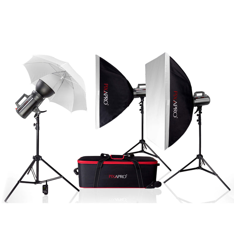 LUMI400II 1200Ws Three Portable Head Flash Kit By PixaPro 