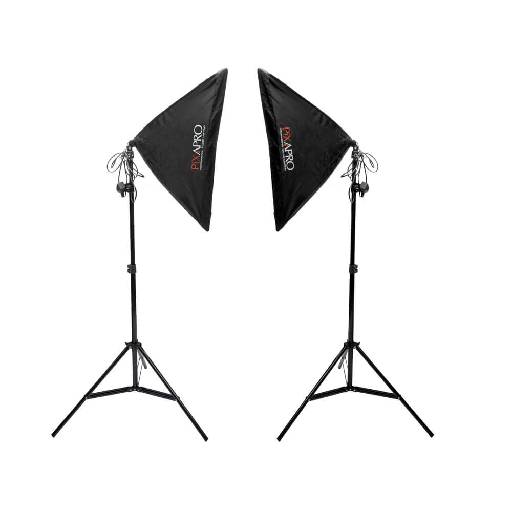 105W EzyLite Twin Softbox Photo Studio Set Light Bulbs - PixaPro 