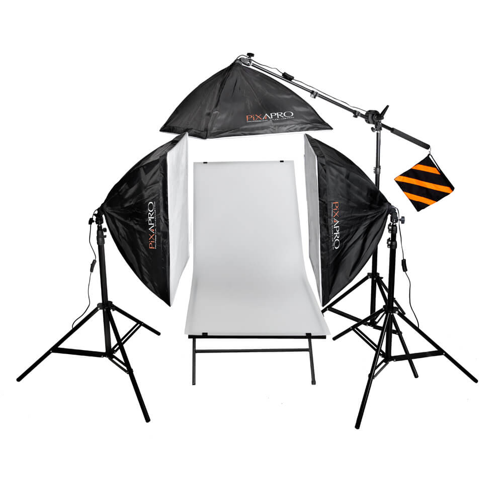 PixaPro EzyLite 3x105W Three Head Boom Kit with Shooting Table 