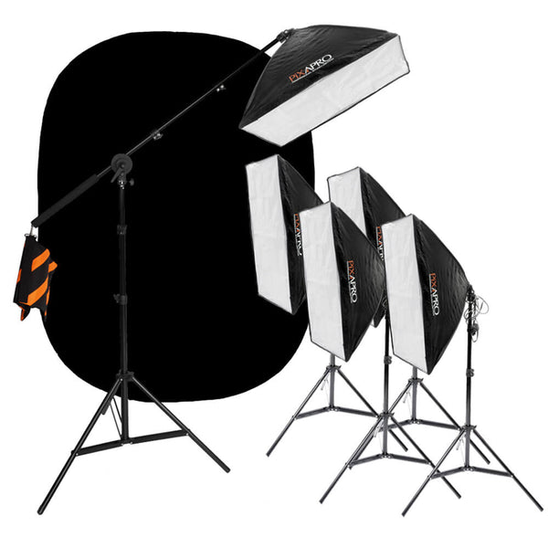 EzyLite 5 Softbox Kit (5x105W) and 1.5x2m Black Backdrop 