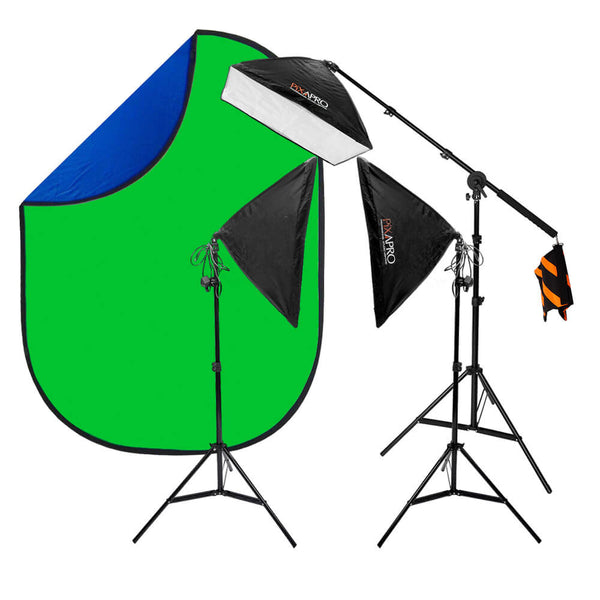 EzyLite Continuous Three Softbox Kit (3x105W) with 1.5x2m Blue/Green Collapsible Background