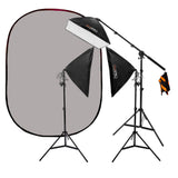 EzyLite Continuous 3 Softbox Kit (3x105W) and 1.5x2m Grey/Blue Collapsible Background