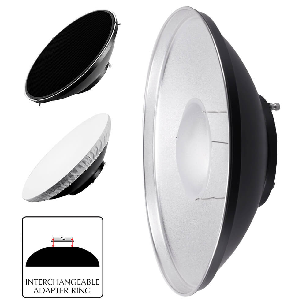 42cm (16.5") Silver Beauty Dish Lighting Studio with Grid - PixaPro 