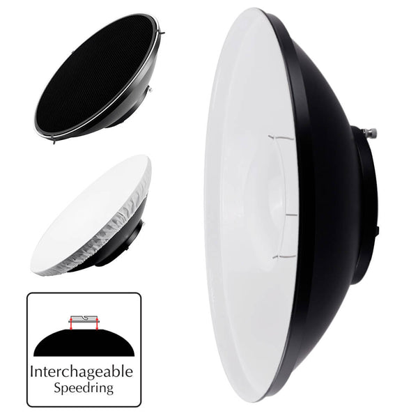 16.5" White Interior Beauty Dish Reflector + Grid By PixaPro 