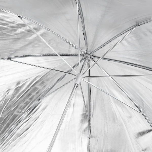 40" (101.6cm) Black/Silver Reflective Bounce Umbrella - Three-Head Photography Studio Light Set