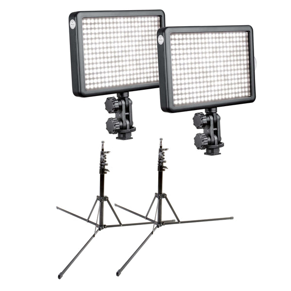 LED308 On Camera LED Light Twin Kit with 2 Portable Stands