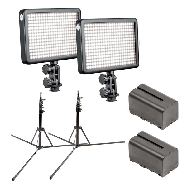 Twin LED308 Kit with 2 Portable Light Stands and Batteries