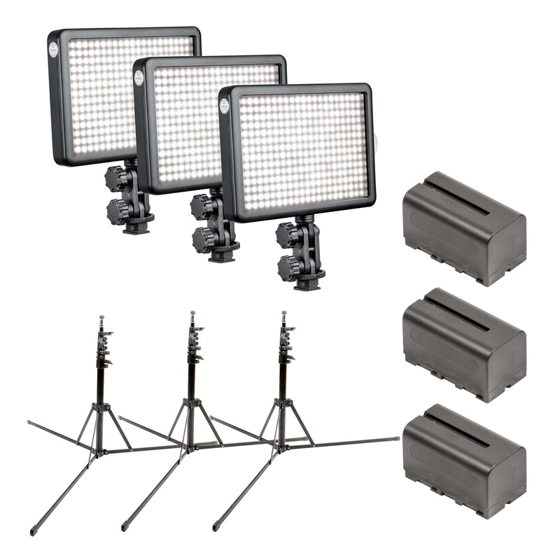 LED308 Triple Kit with Portable Light Stands and Batteries