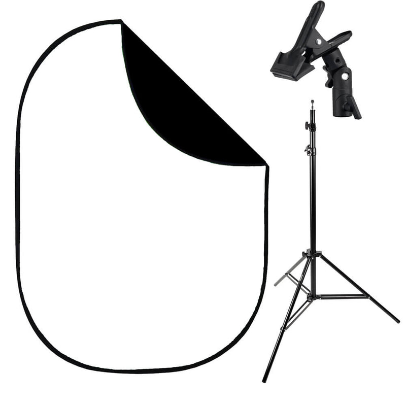 1.5x2m Black/White Collapsible Background, Stand & Clamp Kit
