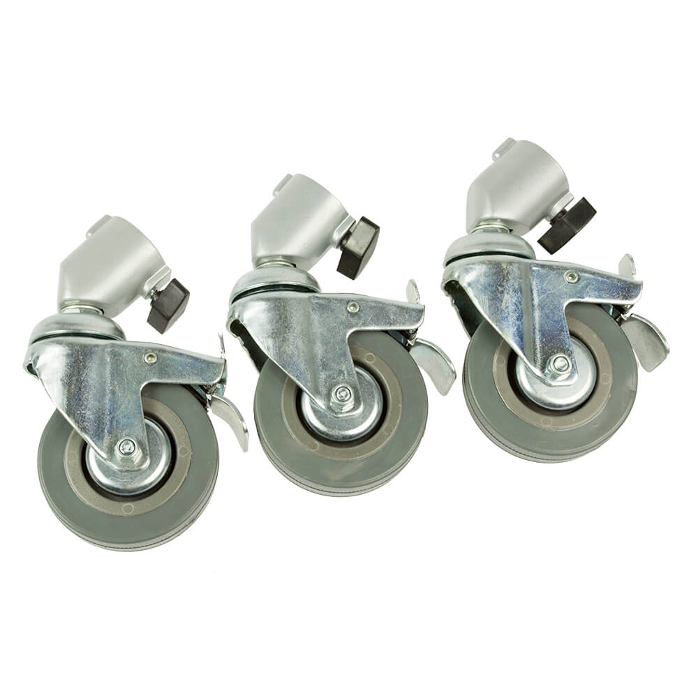 Set of Three 75mm Caster Wheels with Brakes (22mm fitting)