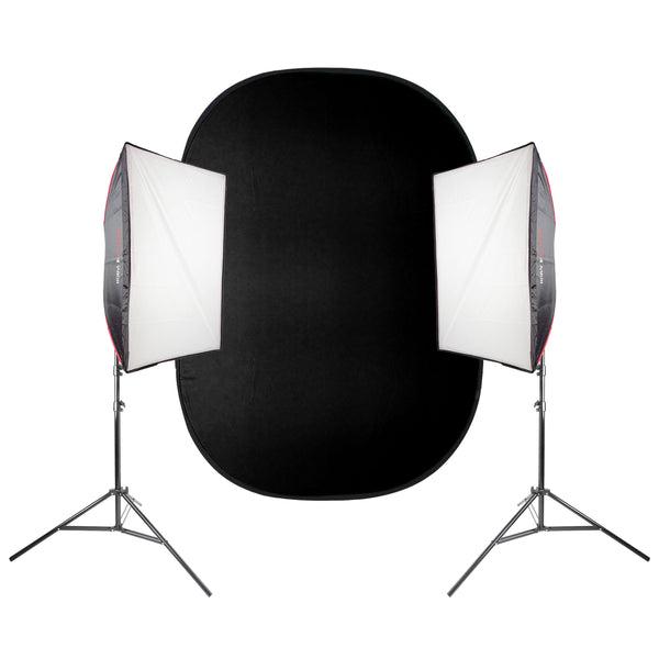 Daylite4 MKIII 3400W Photography Softbox Twin Kit & 1.5x2m Black Drop 