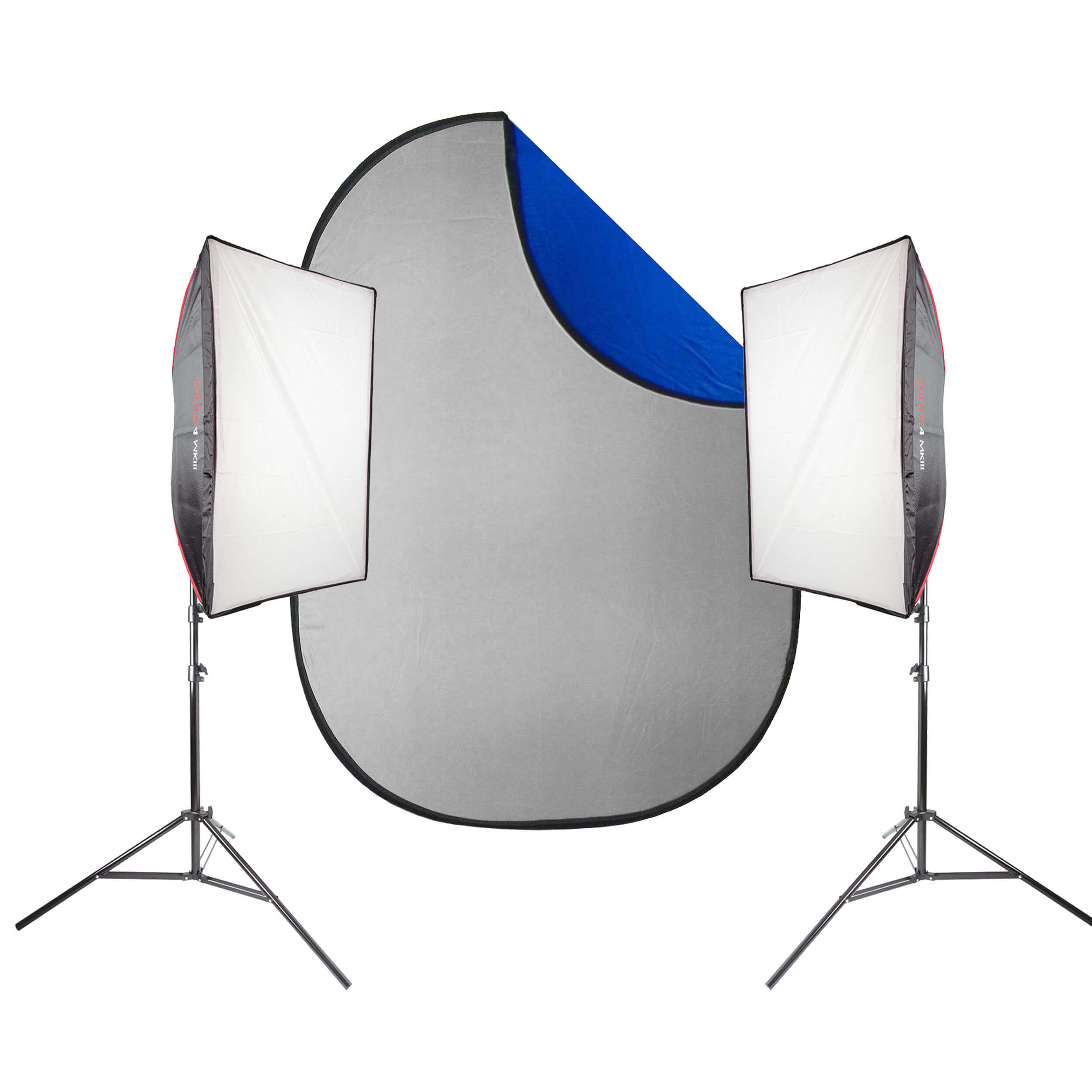 DAYLiTE4 MKIII Twin Softbox Lighting Kit & Grey/Blue Background