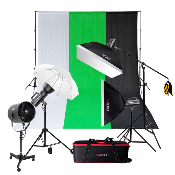 LUMI400II Advance Fashion Photography 3 Head Studio Flash Boom Kit