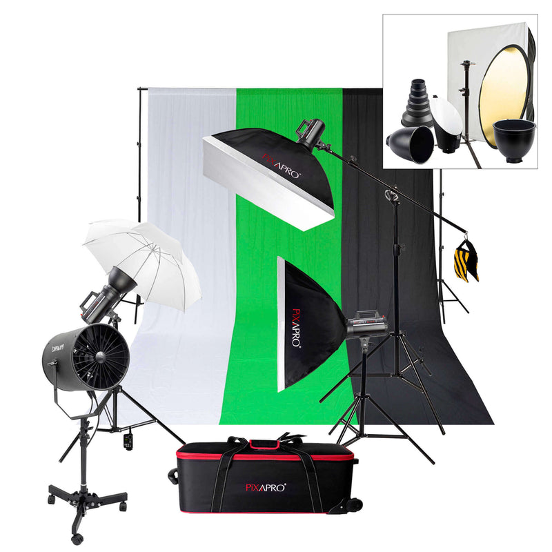 LUMI400II Advance Plus Fashion Photography 3 Head Studio Flash Lighting Kit