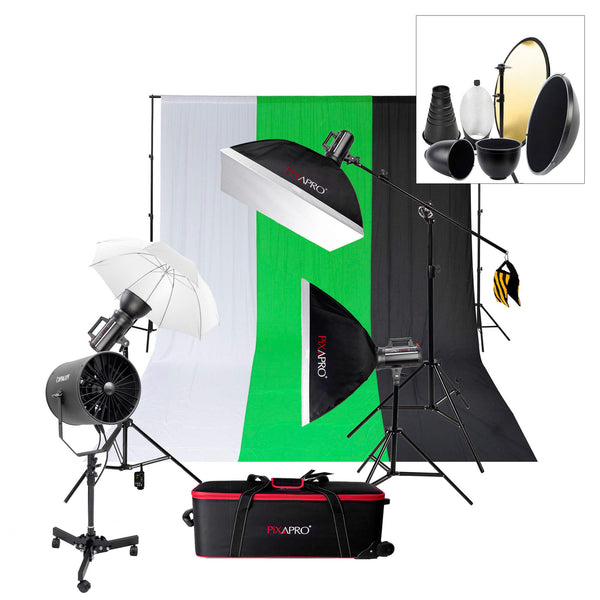 LUMI200II 3 Head Studio Flash Boom Stand kit -Beginner Plus Beauty Photography