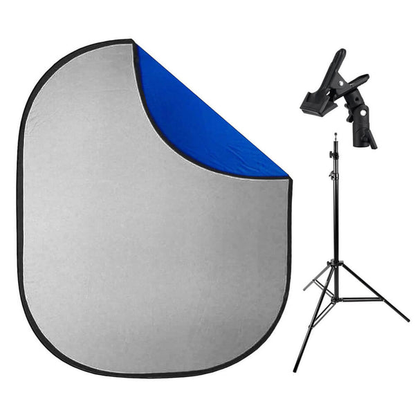 2x2.3m Blue/Grey Collapsible Background, Stand & Clamp Kit