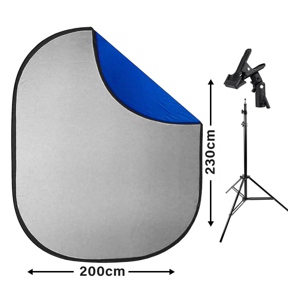 2x2.3m Blue/Grey Collapsible Background, Stand & Clamp Kit