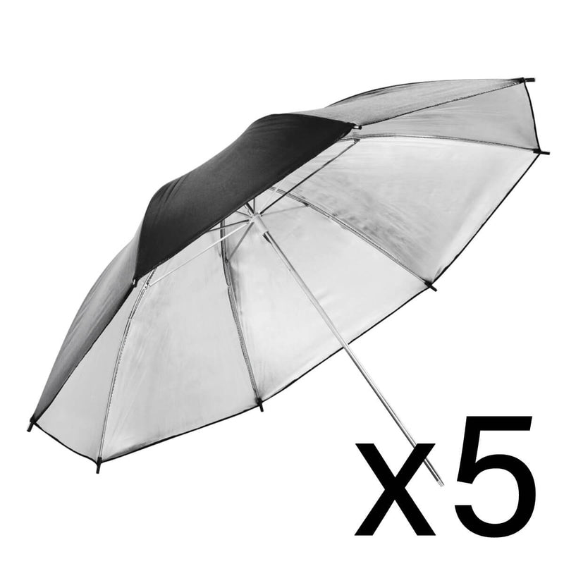 5Pcs 40" Black/Silver Reflector Umbrella For Studio Light Flash